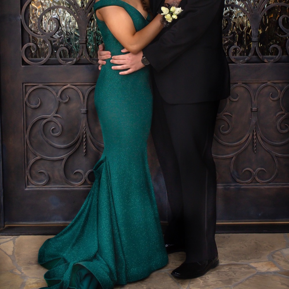 Jovani Hunter green prom dress